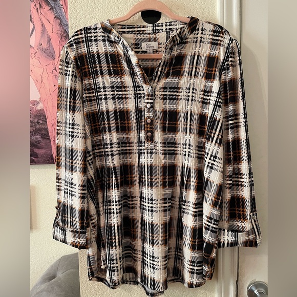 Kim Rogers Plus Size Women’s Plaid Button-Up Top size XL pre-owned - Picture 1 of 12